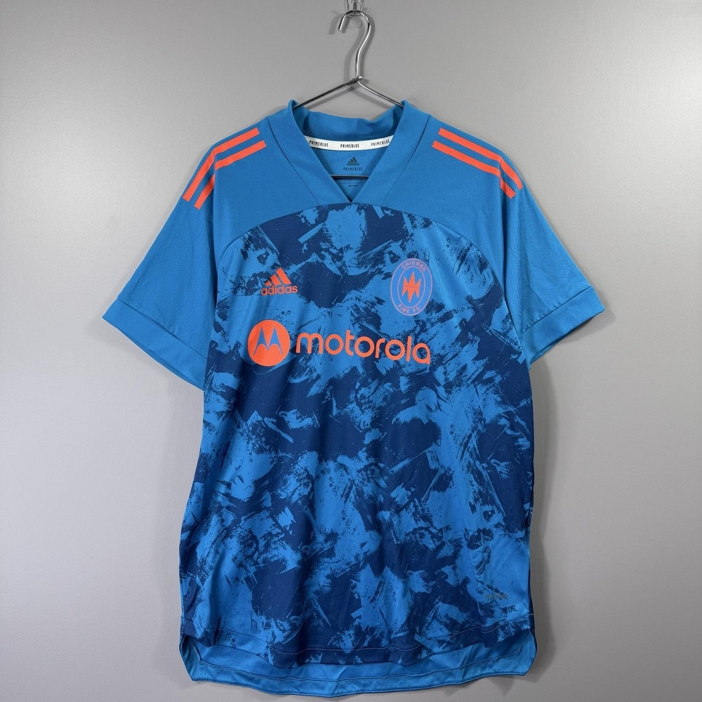Chicago Fire FC Jersey Mens Large Blue MLS Soccer Adidas Primeblue Motorola